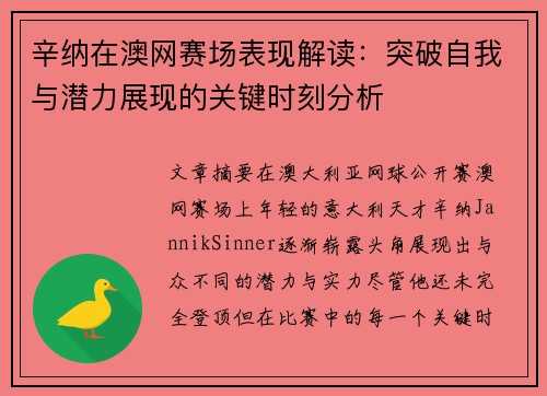 辛纳在澳网赛场表现解读：突破自我与潜力展现的关键时刻分析